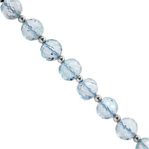 25cts Sky Blue Topaz Faceted Round Approx 6 to 7mm 9cms Strands with Hematite  Spacers