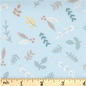 Moda Little Ducklings Blue Scatted Leaves Fabric 0.5m