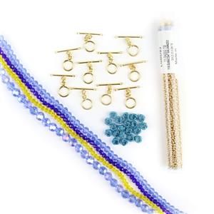 Chinese Knot Blue- Glass Rounds (4pcs), Knot spacer (20pcs), 11/0 Seeds, Clasps (10pcs)