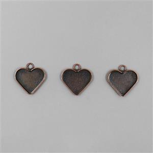 Antique Copper Plated Bezel Heart Pendants - 20mm (3pcs/pk)