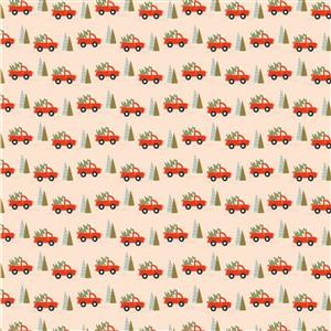 Poppie Cotton Snuggle Up Buttercup Trucks & Trees on Cream Fabric 0.5m Sewing Street exclusive