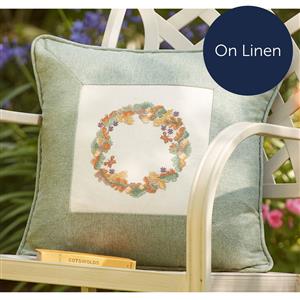 Cross Stitch Guild Oak Leaf Garland Cushion on Linen
