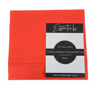 Hobby Maker Essentials - A4 Solid Core Card, 240gsm, 20 Sheets - Red