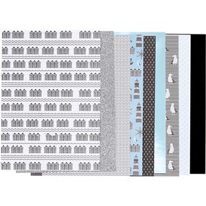 Design Paper pad, black, blue, grey, white, size 21x30 cm, 120+128 g, 24 sheet/ 1 pack