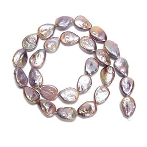 Natural Purple Freshwater Cultured Flat Drop Pearls Approx 11x16mm, 38cm Strand