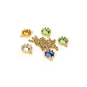 Glitter; Gold Plated Base Metal Bezel Cup Connectors with 2 loops and Flat Back Glass Stones & Spacer Beads