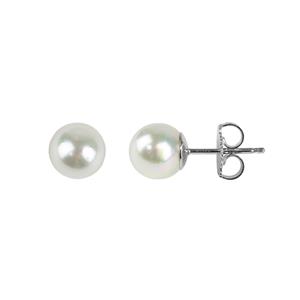 925 Sterling Silver White Akoya Pearl Stud Earrings, Approx 7-8mm, 1 Pair