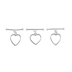 Silver Base Metal Heart Shaped Toggle Clasp Approx 12mm (3pcs)