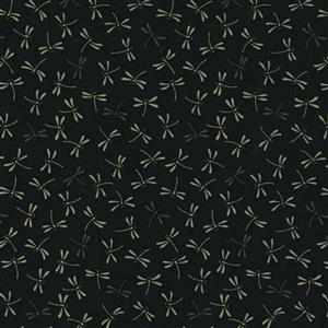 Sevenberry Japanese Dragonflies On Charcoal Fabric 0.5m