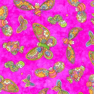Dan Morris Sunbright Tossed Butterflies Pink Fabric 0.5m