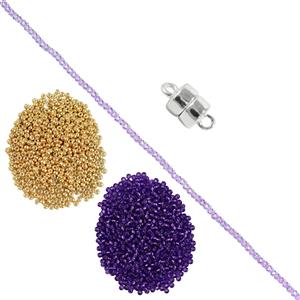 925 Sterling Silver, Lilac Crystal Glass & Gold Seed bead Project With Downloadable Instructions By Rachel Smith