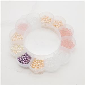 Flower Shaped Storage Box With 4 & 6mm Shell Pearl & Faceted Glass Beads