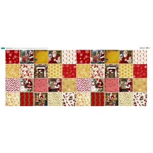 Debbi Moore Santa Gold 40 Squares Fabric Panel (140cm x 55cm)