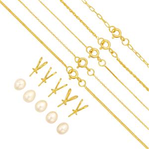 White Freshwater Cultured Pearl Drop Approx 6mm with Gold Plated 925 Sterling Silver Bail & 5 Chains