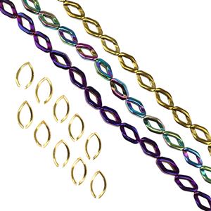  Hematite Diamond Loops, Rainbow, Golden, Purple & Golden Plated Project 