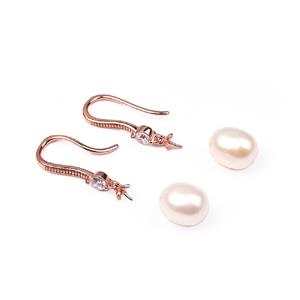 Rose Gold 925 Sterling Silver Drop Earrings With Cubic Zirconia & Freshwater Pearls Approx 7-9mm 