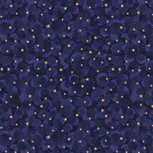 Lewis & Irene Celestial Collection Celestial Bumbleberries Navy With Gold Metallic Fabric 0.5m