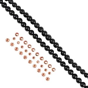 Rose Gold Plated 925 Sterling Silver,  Black Tourmaline, Spacer Bead Mixed Design