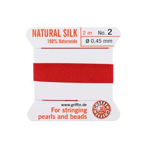 Silk Thread, Size 02 (.45 mm, .018 in) - Red, with needle, 2 m (6.5 ft)