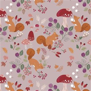 Lewis & Irene Cassandra Connolly Squirrelled Away Collection Squirrels Tale Lavender Fabric 0.5m