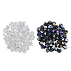 AB Coated Black & Crystal Bicones, Approx 5mm, 50pcs Each (100pcs Total)