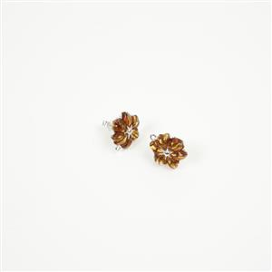 Baltic Amber Sterling Silver Carved Flower Stud Earrings, 14mm