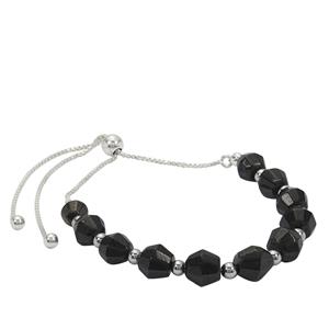 25cts Black Spinel Faceted Bicones Approx 7mm, 925 Sterling Silver Slider Bracelet with Hematite Spacers 