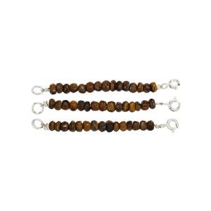 925 Sterling Silver Connector with Tiger's Eye Strand, Approx. 3x2 to 4x2mm Faceted Rondelles, Approx 5.5cm (Set of 3)