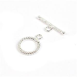 925 Sterling Silver Twisted Effect Toggle Clasp Approx 16.5mm Bar, 12mm Ring