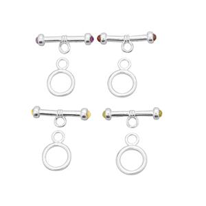 925 Sterling Silver Gemset Toggle Clasp Set with Citrine, Rajasthan Garnet, Amethyst and Peridot Approx 22x7.5mm to 16x11mm