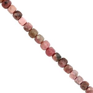 75cts Rhodonite Faceted Cube Approx 3.7 to 4mm, 38cm Strand