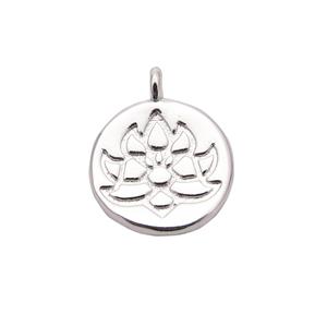 Silver Plated Base Metal Lotus Pendant, Approx 12mm