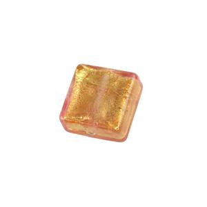 Murano Glass Fuxia Gold Foil Square Beads Approx 12mm (1pk) 