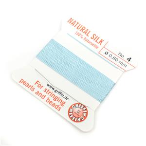 Silk Thread, Size 04 (.6 mm, .024 in) - Turquoise, with needle, 2 m (6.5 ft)