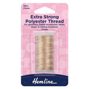 Hemline Extra Strong Polyester Thread Cream 100m