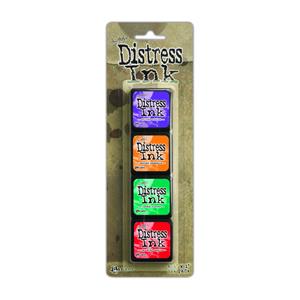 Tim Holtz Mini Distress Ink Pad Kit 15 -  Candied Apple, Lucky Clover, Carved Pumpkin and Wilted Violet.