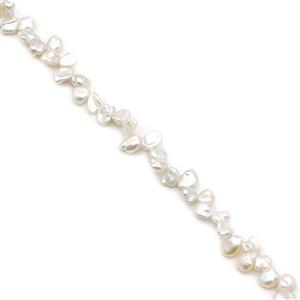 White Freshwater Cultured Top Drilled Keshi Pearls Approx 7-8mm, 38cm Strand
