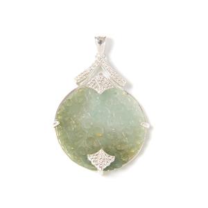 20ct Type A Oil Green Jadeite Carving Pendant, Approx 30mm, with 925 Sterling Silver Mount