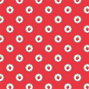 Poppie Cotton Hopscotch & Freckles Strawberry Red Fabric 0.5m