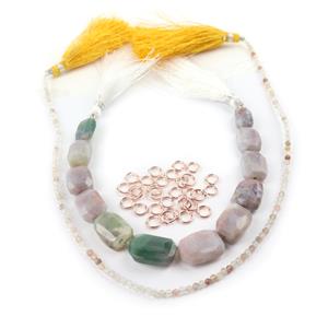 Desert Sun- Rutile Quartz Strand, Moss Agate Strand, Rose Gold Plated 925 Jumprings 4mm 