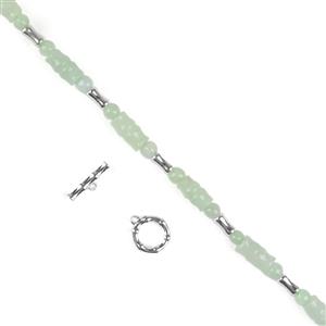Silver Bamboo! Sterling Silver Bamboo Clasp & Type A Green Jadeite with Bamboo Beads 38cm Strand 