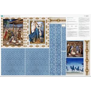 Debbi Moore Christmas Blue & Gold Nativity Tote Bag Fabric Panel (140cm x 95cm)