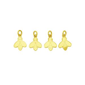 Gold Plated 925 Sterling silver Flat Bee Charms, Approx 12x8mm, (Pack of 4)