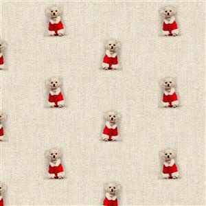 Christmas Maltese Terrier All-Over Linen Look Fabric 0.5m