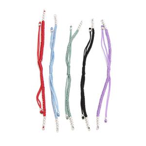 5pcs Silver Plated Base Metal Cord Slider Bracelets (Black, Red, Lilac, Mint, Blue) 