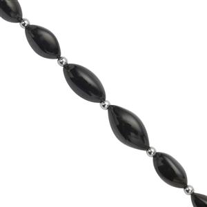 65cts Black Spinel Smooth Rice Beads Approx 10x6 to 19x9mm 18cm Strands With Hematite (Approx 3mm) And Plastic Spacers 