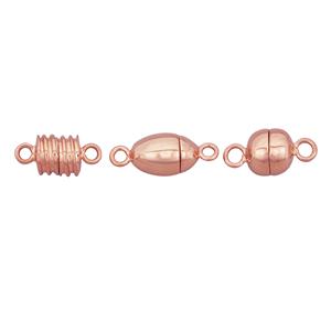 Rose Gold Plated Sterling Silver Round, Spiral & Barrel Magnetic Clasps, 3pcs
