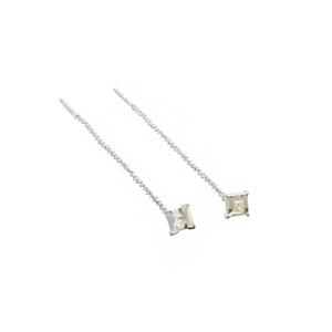 925 Sterling Silver White Topaz Threader Earrings Step Square Approx 4mm (pair of 1)