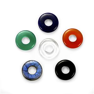 Labradorite, Black Onyx, Green Onyx, Red Agate, Lapis Lazuli, Clear Quartz, Gemstone Donuts