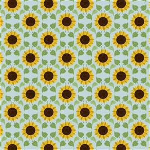 Lewis & Irene Sunflowers Collection Symmetrical Sunflowers Pale Blue Fabric 0.5m
